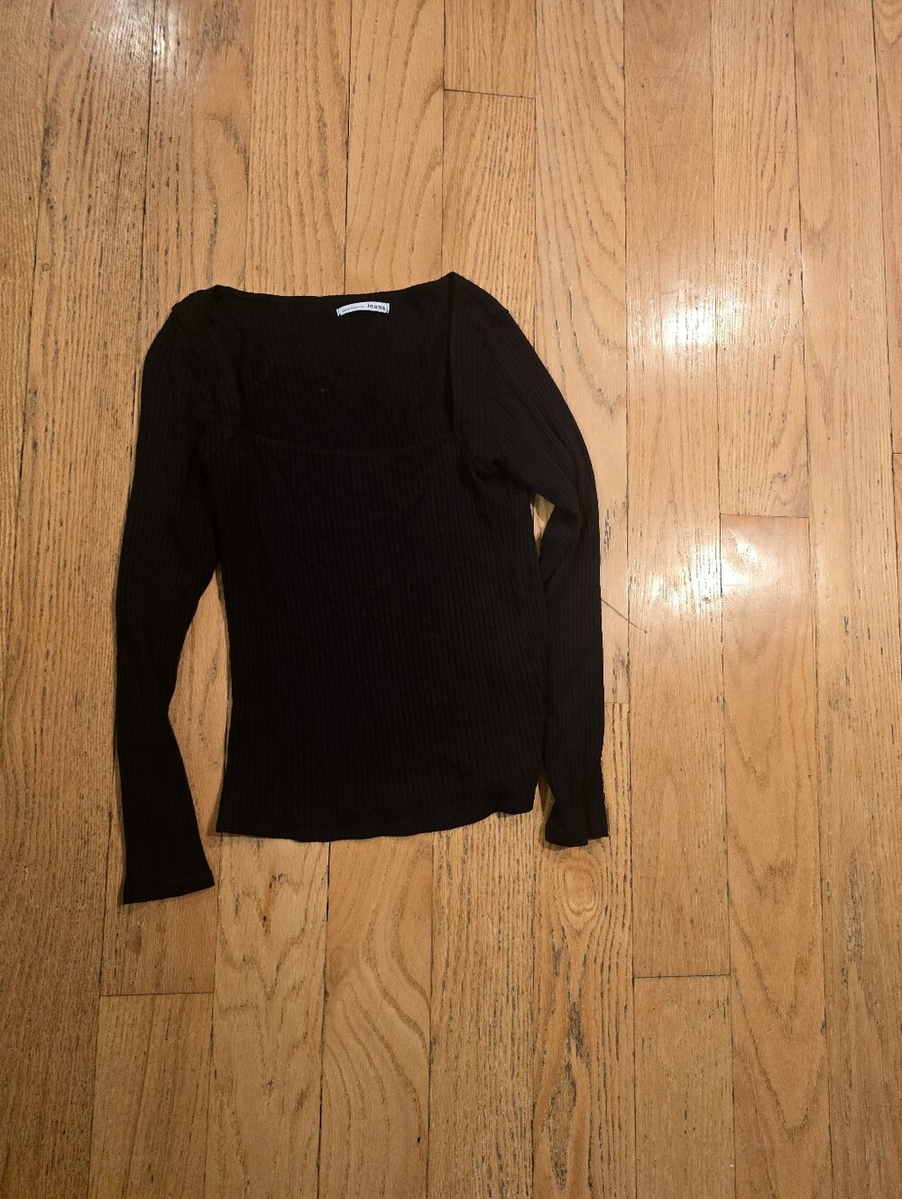 Reformation Women's Black Minimalist Ribbed Square Neck Tencel Long Sleeve L